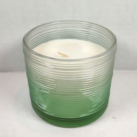 Modern Coastal Scented Candle 12 oz Green Ombre Gradient Glass Ribbed Jar NWT - Picture 2 of 6